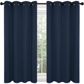 Deconovo Curtains for Living Room Solid Thermal Insulated Curtains Eyelet Blackout Curtains 46 x 54 Inch Navy Blue 1 Pair