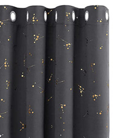 Deconovo Door Curtains Eyelet Blackout Curtains, Constellation Gold Printed for Bedroom, 52 x 84 Inch (W x L), Dark Grey, 2 Panels