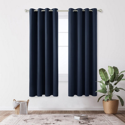 Deconovo Door Curtains Thermal Eyelet Curtains Ring Top Blackout Eyelet Curtains for Doors, 52 x 84 Inch, Navy Blue, 1 Pair