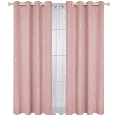Deconovo Dot Line Decorative Super Soft Thermal Insulated Energy Saving Blackout Curtains Coral Pink W66 x L90 Inch 2 Panels