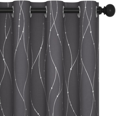 Deconovo Dot Line Decorative Super Soft Thermal Insulated Energy Saving Blackout Curtains Dark Grey W46 x L72 Inch 2 Panels