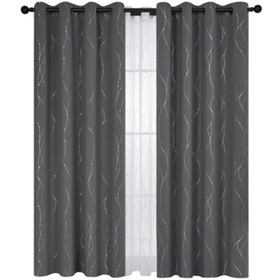 Deconovo Dot Line Decorative Super Soft Thermal Insulated Energy Saving Blackout Curtains Dark Grey W66 x L72 Inch 2 Panels