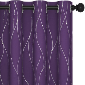 Deconovo Dot Line Decorative Super Soft Thermal Insulated Energy Saving Blackout Curtains Purple Grape W46 x L54 Inch 2 Panels
