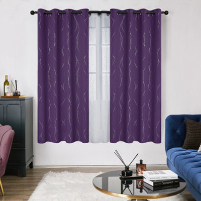 Deconovo Dot Line Decorative Super Soft Thermal Insulated Energy Saving Blackout Curtains Purple Grape W46 x L54 Inch 2 Panels
