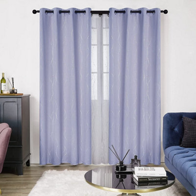 Deconovo Dot Line Super Soft Thermal Energy Saving Blackout Curtains for Living Room, Light Purple, 46 x 54 Inch, 2 Panels