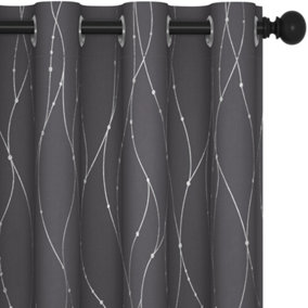 Deconovo Dotted Line Decorative Super Soft Thermal Insulated, Energy Saving Blackout Curtains, Dark Grey, W46 x L54 Inch, 1 Pair