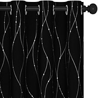 Deconovo Dotted Line Foil Printed Blackout Curtains Energy Saving Thermal Insulated Eyelet Curtains W66 x L54 Inch Black 2 Panels