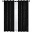 Deconovo Dotted Line Foil Printed Blackout Curtains Energy Saving Thermal Insulated Eyelet Curtains W66 x L54 Inch Black 2 Panels