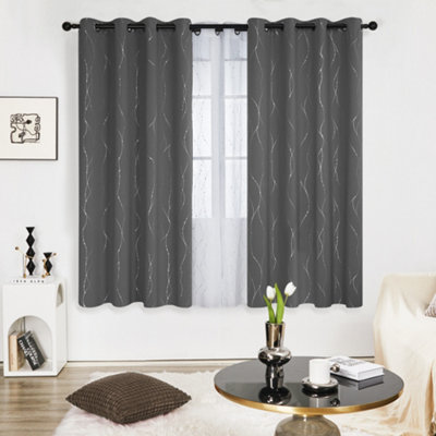 Deconovo Dotted Line Foil Printed Curtains Thermal Insulated Curtains Room Darkening Curtains W66 x L90 Inch Light Grey Two Panels