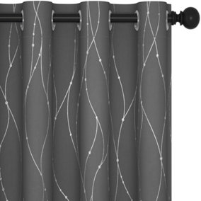 Deconovo Dotted Line Foil Printed Thermal Insulated Blackout Curtains, Eyelet Curtains, W46 x L54 Inch, Grey, 2 Panels