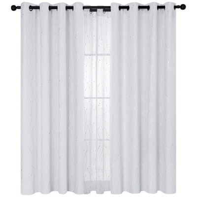 Deconovo Dotted Line Foil Printed Thermal Insulated Curtains, Eyelet Blackout Curtains, W46 x L54 Inch, Silver Grey, 2 Panels
