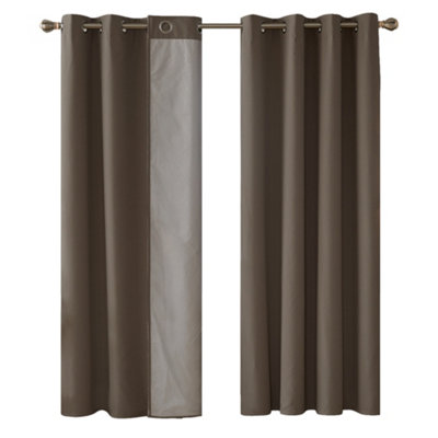 Deconovo Double Layer Thermal Insulated Ready Made Curtains with Silver Lining Light Reflecting Curtains Khaki 132x214cm 2 Panels