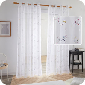 Deconovo Effect Eyelets Sheer Curtains Voile Curtains Foil Printed Constellation Net Curtains 55 x 90 Inch White Two Panels