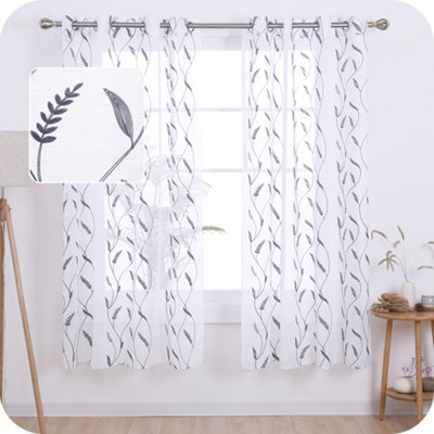 Deconovo Embroidered Wheat Pattern Sheer Curtains Eyelets Linen Effect ...