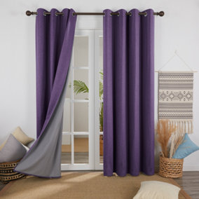 Deconovo Energy Saving 100% Blackout Curtains Eyelet Thermal Insulated with Coating Back Layer 46x72 Inch Purple Grape 1 Pair