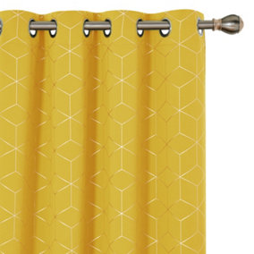 Deconovo Energy Saving Curtains, Gold Diamond Printed Eyelet Thermal Insulated Curtains, W52 x L72 Inch, Mellow Yellow, One Pair