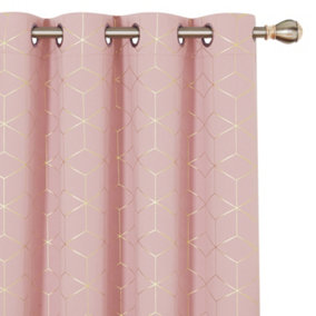 Deconovo Energy Saving Curtains, Gold Diamond Printed Thermal Insulated Blackout Curtains, W52 x L72 Inch, Coral Pink, 2 Panels