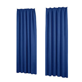 Deconovo Energy Saving Curtains Pencil Pleat Curtains Solid Blackout Curtains for Living Room W55"x L87" Royal Blue One Pair