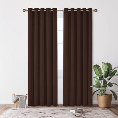 Deconovo Energy Saving Curtains Thermal Insulated Curtains Eyelet Blackout Curtains for Living Room Chocolate W55 x L82 One Pair