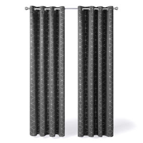Deconovo Eyelet Blackout Curtains, Diamond Foil Printed Curtains, Thermal Insulated for Kids Bedroom, W66 x L90 Inch, Grey, 1 Pair