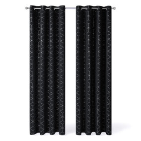 Deconovo Eyelet Blackout Curtains, Diamond Foil Printed Thermal Insulated Black Curtains, W46 x L54 Inch, Black, One Pair