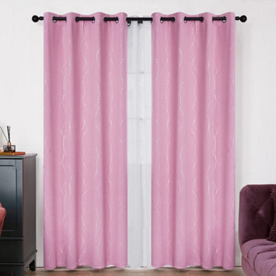 Deconovo Eyelet Blackout Curtains for Bedroom Foil Printed Line Dot Curtains Thermal Curtains 52 x 45 Inch, Pink, 2 Panels