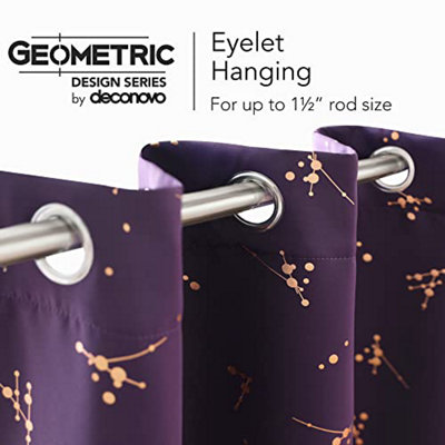 Deconovo Eyelet Blackout Curtains, Gold Constellation Printed Curtains for Bedroom, 66 x 54 Inch (W x L), Dark Purple, 2 Panels