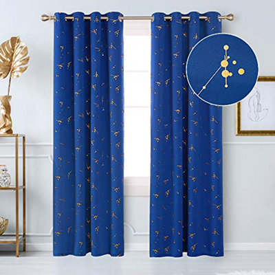 Deconovo Eyelet Blackout Curtains, Gold Constellation Printed Curtains for Boys Bedroom, 66 x 54 Inch(W x L), Royal Blue, 2 Panels