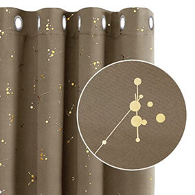 Deconovo Eyelet Blackout Curtains, Gold Constellation Printed Curtains for Living Room, 52 x 84 Inch (W x L), Taupe, 2 Panels