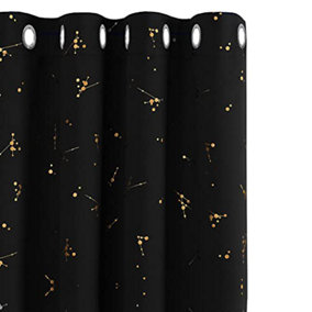 Deconovo Eyelet Blackout Curtains, Gold Constellation Printed Curtains for Living Room, 66 x 90 Inch (W x L), Black, 1 Pair