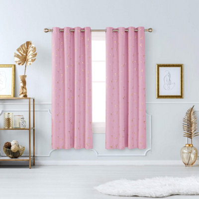 Deconovo Eyelet Blackout Curtains, Gold Constellation Printed Thermal Insulated Curtains for Bedroom, 55 x 70 Inch, Pink, 2 panels