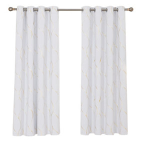 Deconovo Eyelet Blackout Curtains, Gold Wave Foil Printed Curtains, Energy Saving Curtains, W66 x L72 Inch, Silver Grey, 1 Pair