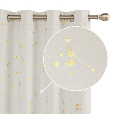 Deconovo Eyelet Blackout Curtains, Luxury Gold Constellation Printed Thermal Curtains, 140x180cm(W x L), Light Beige, 2 panels