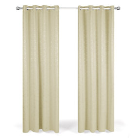 Deconovo Eyelet Blackout Curtains, Super Soft Diamond Foil Printed Thermal Insulated Curtains, W52 x L90 Inch, Beige, One Pair