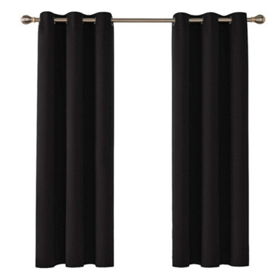 Deconovo Eyelet Blackout Curtains Thermal Insulated Curtains for Kitchen, Black, 42 x 54 Inch, 2 Panels