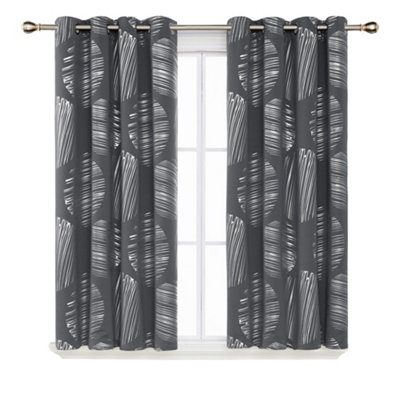 Deconovo Eyelet Blackout Curtains Thermal Insulated Silver Foil Printed W46xL72 Inch Light Grey 1 pair