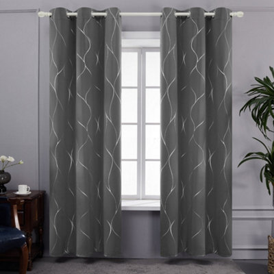 Deconovo Eyelet Blackout Curtains, Thermal Silver Wave Line Foil ...