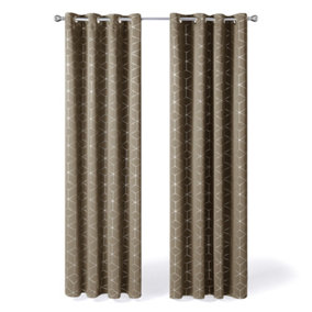 Deconovo Eyelet Curtains, Blackout Curtains, Noise Reduction Curtains, Foil Printed Diamond, W46 x L72 Inch, Taupe, Two Panels