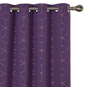 Deconovo Eyelet Curtains, Gold Diamond Printed Blackout Curtains for Living Room, 46 x 72 Inch(W x L), Purple Grape, One Pair