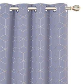 Deconovo Eyelet Curtains, Gold Diamond Printed Thermal Insulated Blackout Curtains, W52 x L90 Inch, Light Purple, One Pair