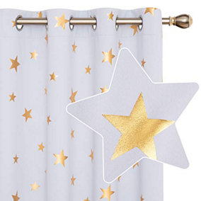 Deconovo Eyelet Curtains, Gold Star Foil Printed Blackout Curtains for Living Room, 66 x 72 Inch(W x L), Silver Grey, 2 Panels