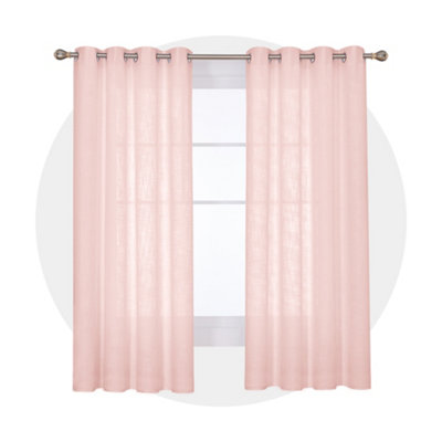 Deconovo Eyelet Curtains Semi Transparent Sheer Voile Curtains for Windows 55 x 110 Inch Pink Two Panels