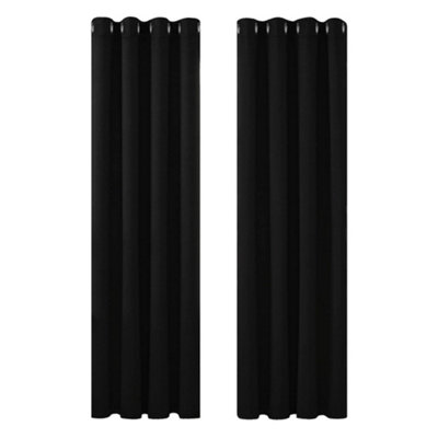 Deconovo Eyelet Curtains Thermal Insulated Ring Top Blackout Curtains for Living Room, 53 x 95 Inch, Black, 1 Pair