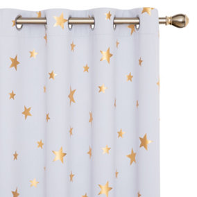 Deconovo Eyelet Noise Reducing Room Darkening Curtains, Gold Star Foil Printed Curtains, W66 x L54 Inch, Silver Grey, 2 Panels