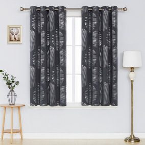 Deconovo Eyelet Room Darkening Curtains, Silver Foil Printed Blackout Curtains W46xL90 Inch Dark Grey 1 Pair