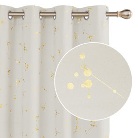 Deconovo Eyelet Thermal Insulated Blackout Curtains, Gold Constellation Printed Curtains, W66 x L72 Inch, Light Beige, 2 Panels