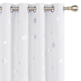 Deconovo Eyelet Thermal Insulated Curtains, Star Printed Blackout Curtains for Bedroom, W52 x L54 Inch, Silver Grey, 1 Pair