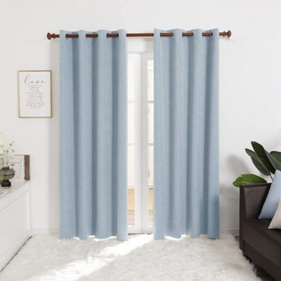 Deconovo Eyelet Total Blackout Curtains, Faux Linen Thermal Curtains for Bedroom, 52 x 54 Inch, Baby Blue, 2 panels