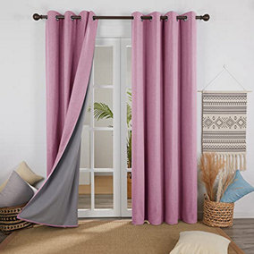 Deconovo Faux Linen Blackout Curtains Eyelet Decorative Curtains for Bedroom with Coating Back Layer 52 x 90 Inch Pink Set of 2