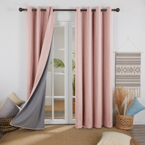 Deconovo Faux Linen Full Blackout Curtains Thermal Insulated Eyelet with Coating Back Layer 46x54 Inch Coral Pink 1 Pair